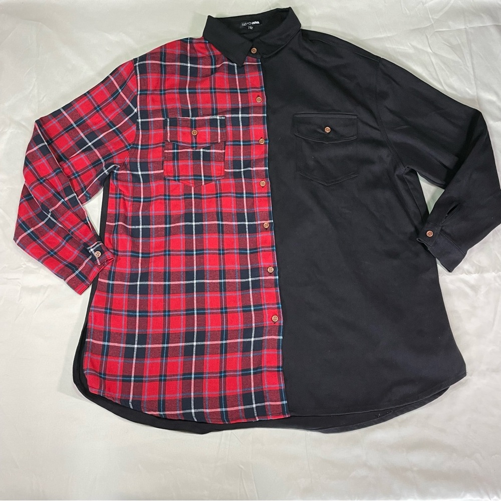 Fashion Nova Women's Plaid Button Down Tunic Jacket Long Sleeve Size L